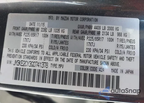 2016 Mazda Cx-5 Touring из США, поврежденный, VIN JM3KE2CY3G0741378